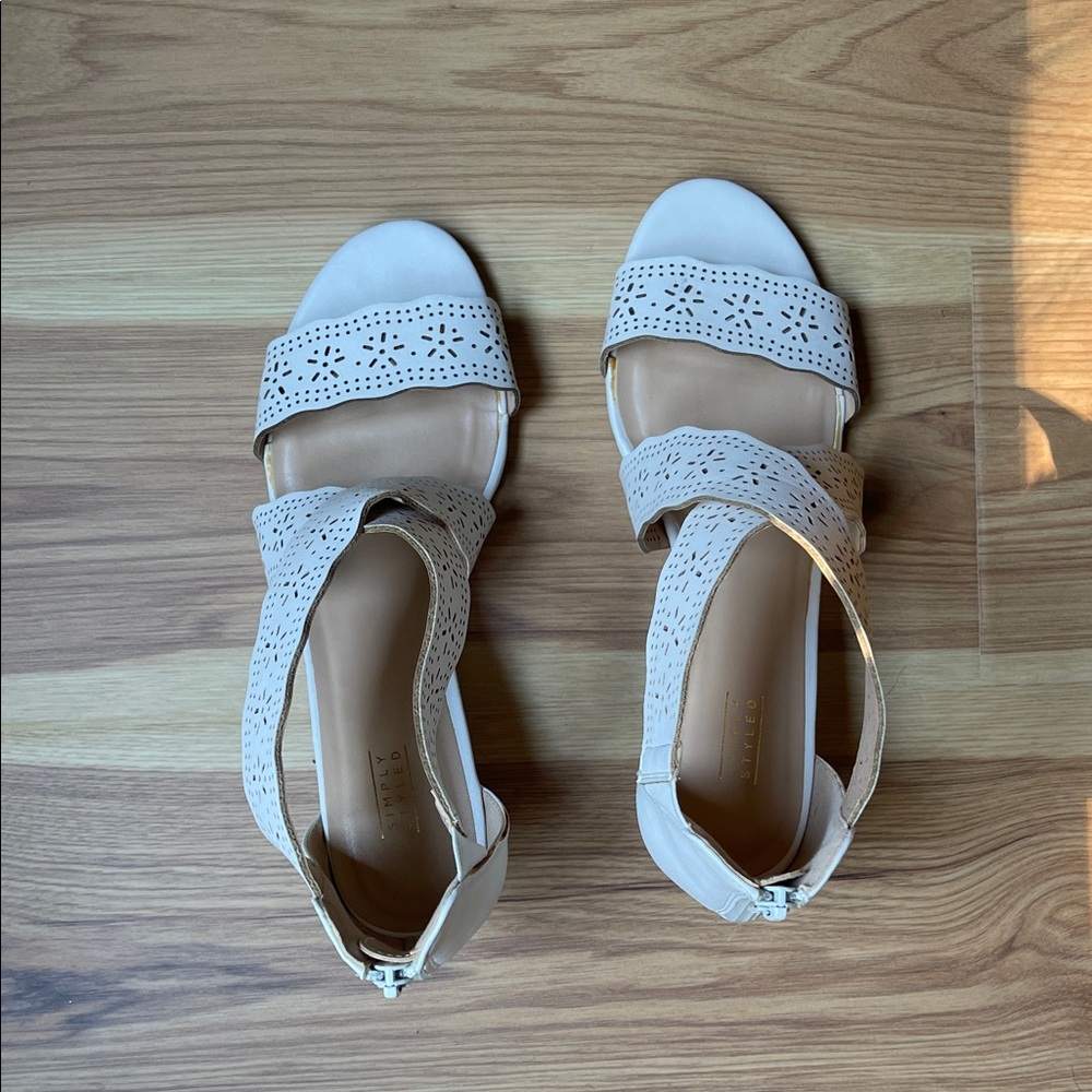 White floral wedge sandals